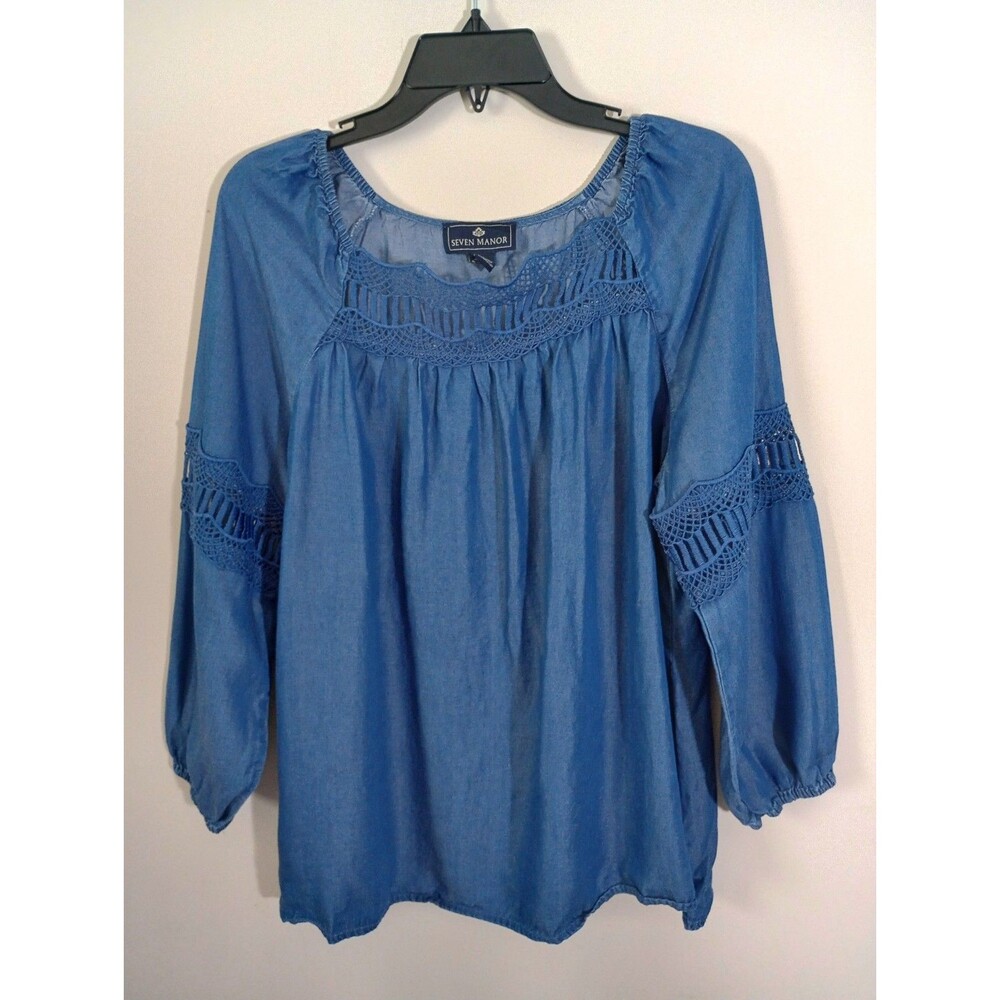 Seven Manor 100% Lyocell Blouse Peek-a-boo Cutout Detail Size Large